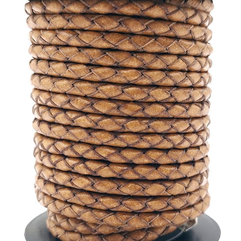 shapesbyX 5 Yards Braided Bolo Cords Regenerated Leather Strap 4.0mm Diameter Round for Jewelry Making or Beading Distressed Natural - Image 4